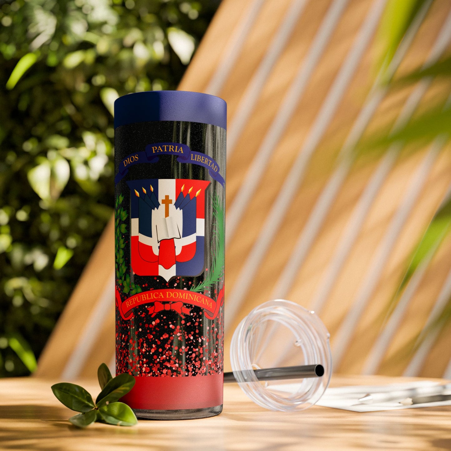 Dominican Republic Skinny Tumbler with Straw - 20oz Patriotic Drinkware
