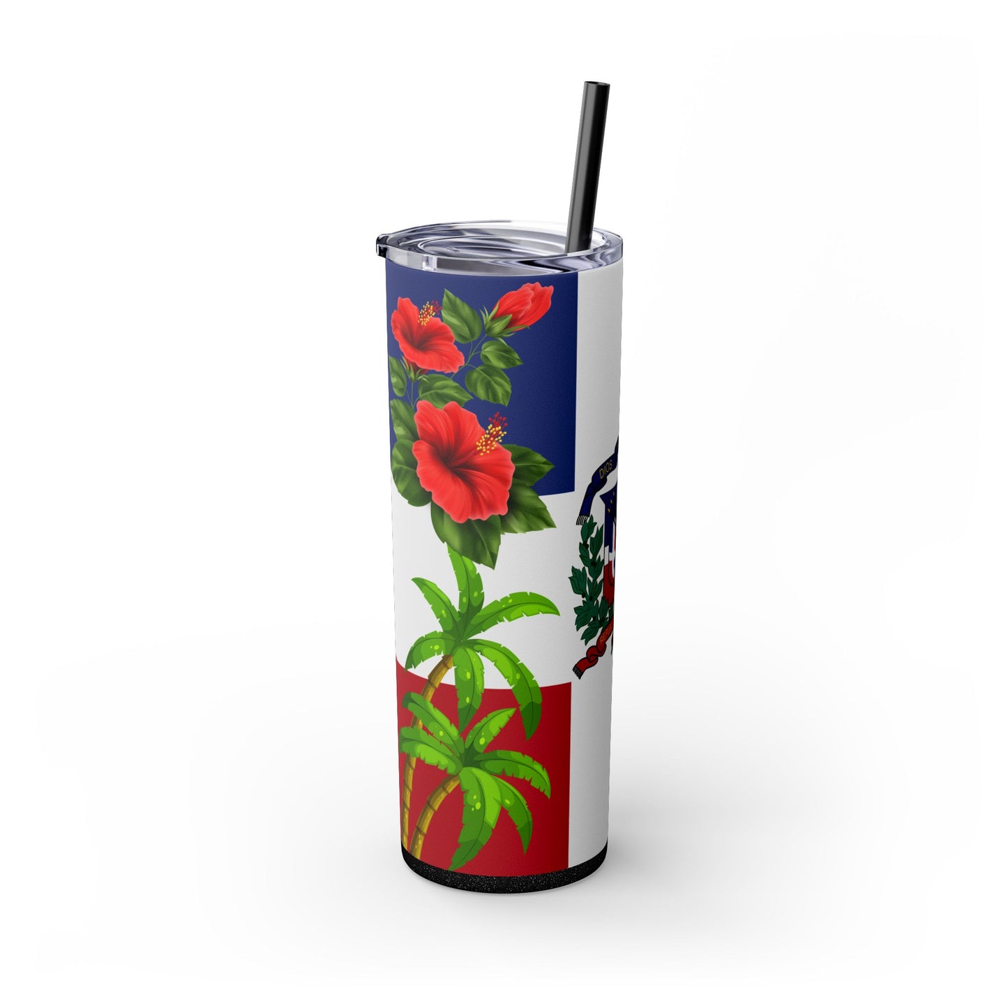Dominican Flag Skinny Tumbler with Straw - 20oz Floral Design