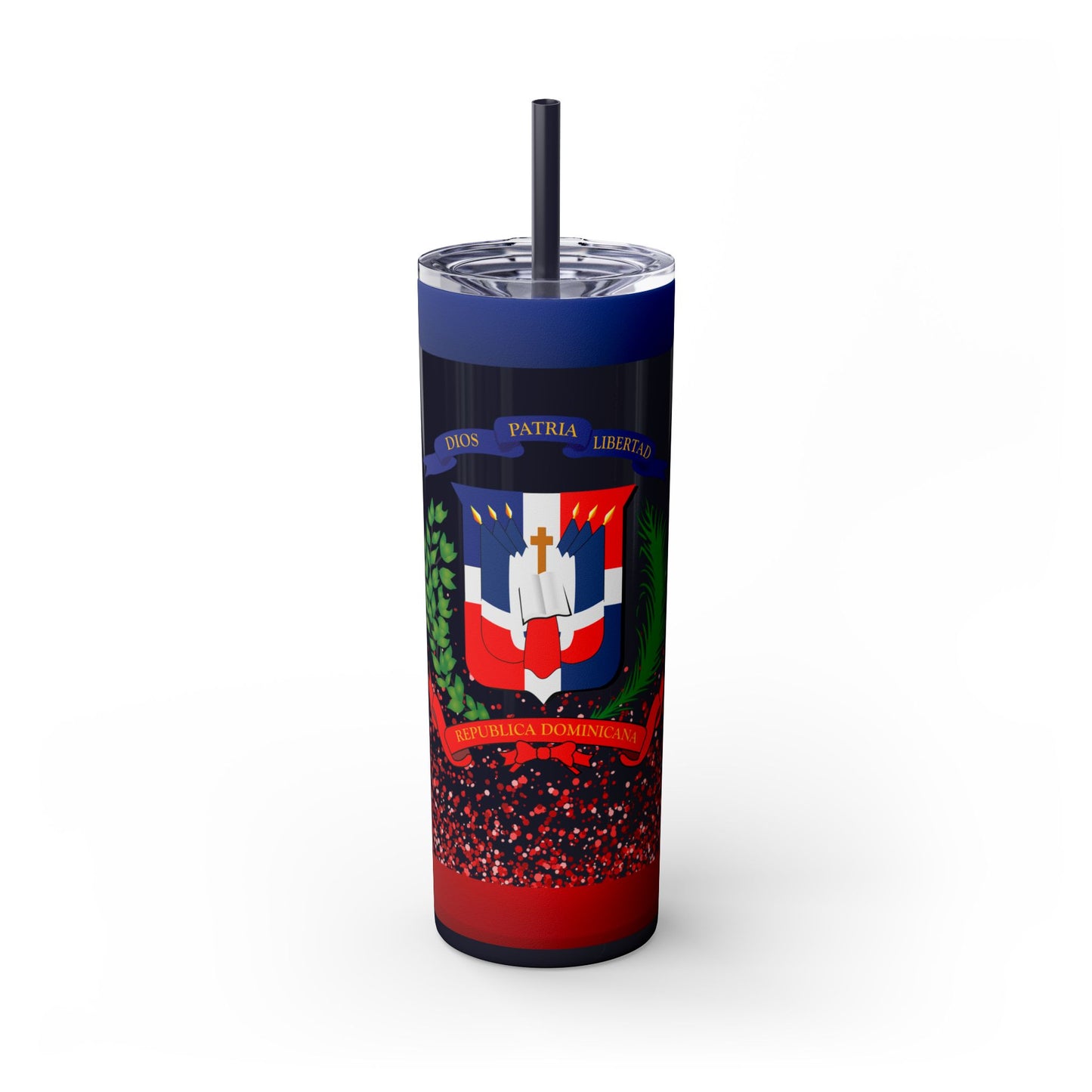 Dominican Republic Skinny Tumbler with Straw - 20oz Patriotic Drinkware