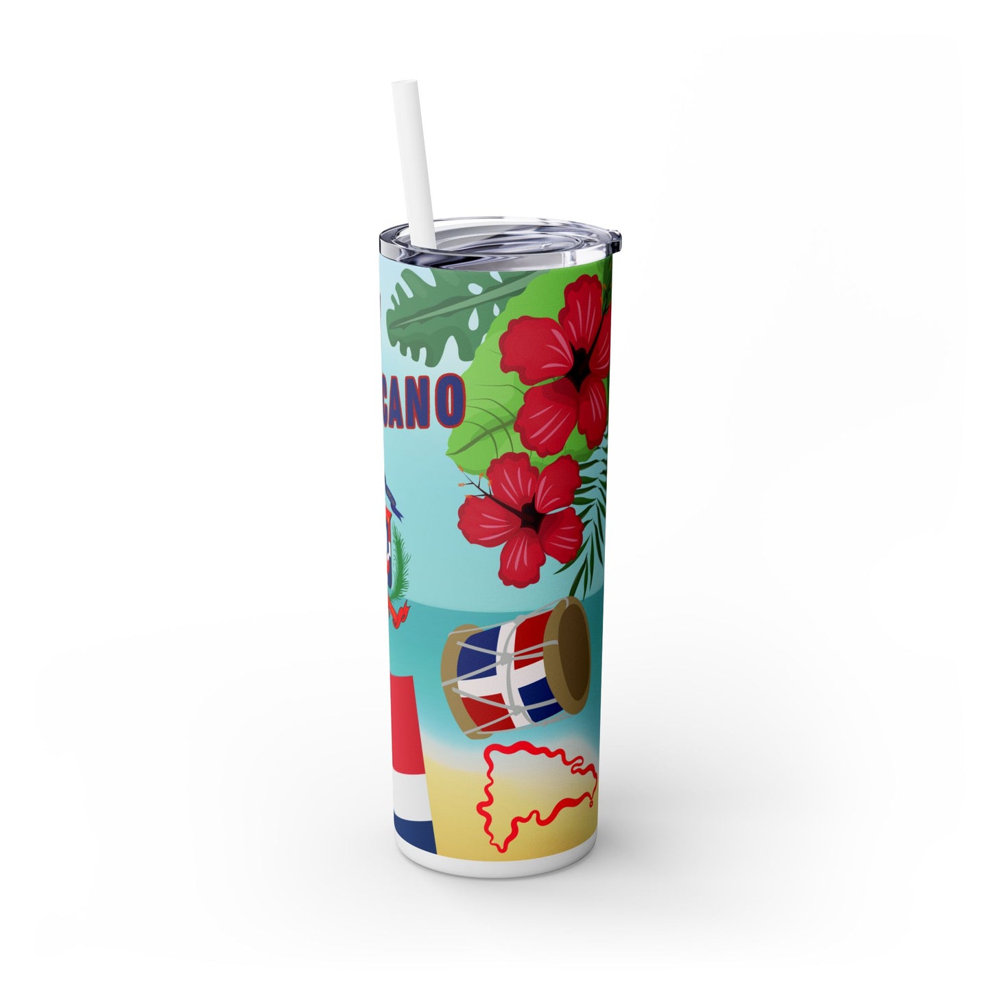 Dominican Pride Skinny Tumbler with Straw - 20oz, Tropical Vibes for Beach Lovers