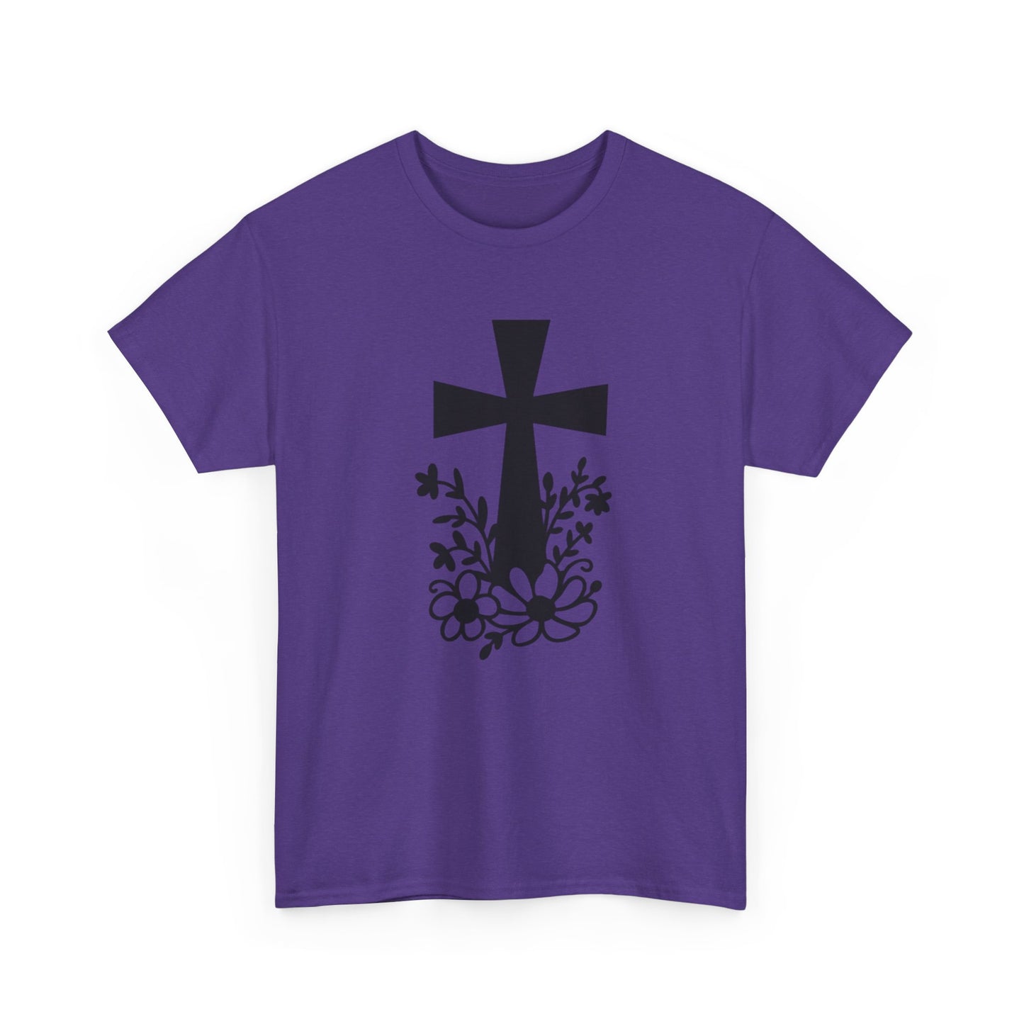 Floral Cross Unisex Heavy Cotton Tee - Perfect for Easter and Spiritual Celebrations