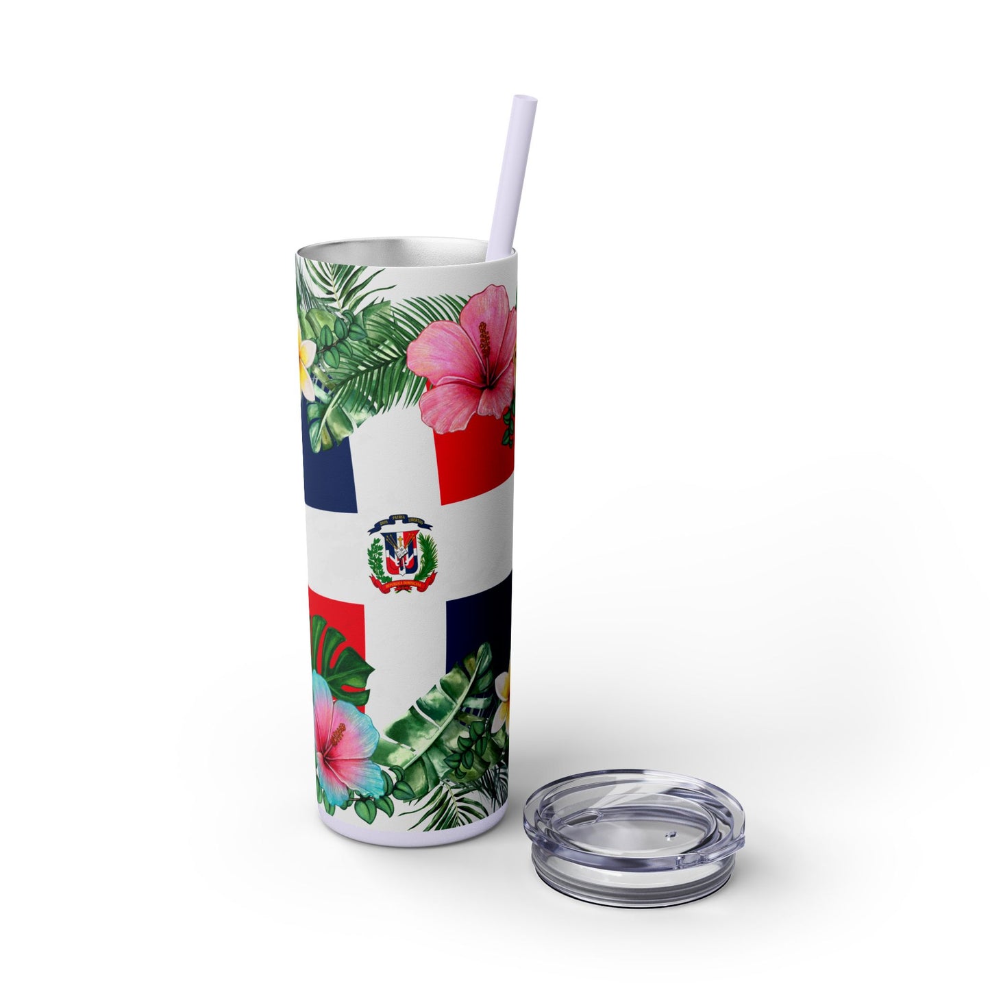 Dominican Republic Floral Skinny Tumbler with Straw - 20oz Travel Mug