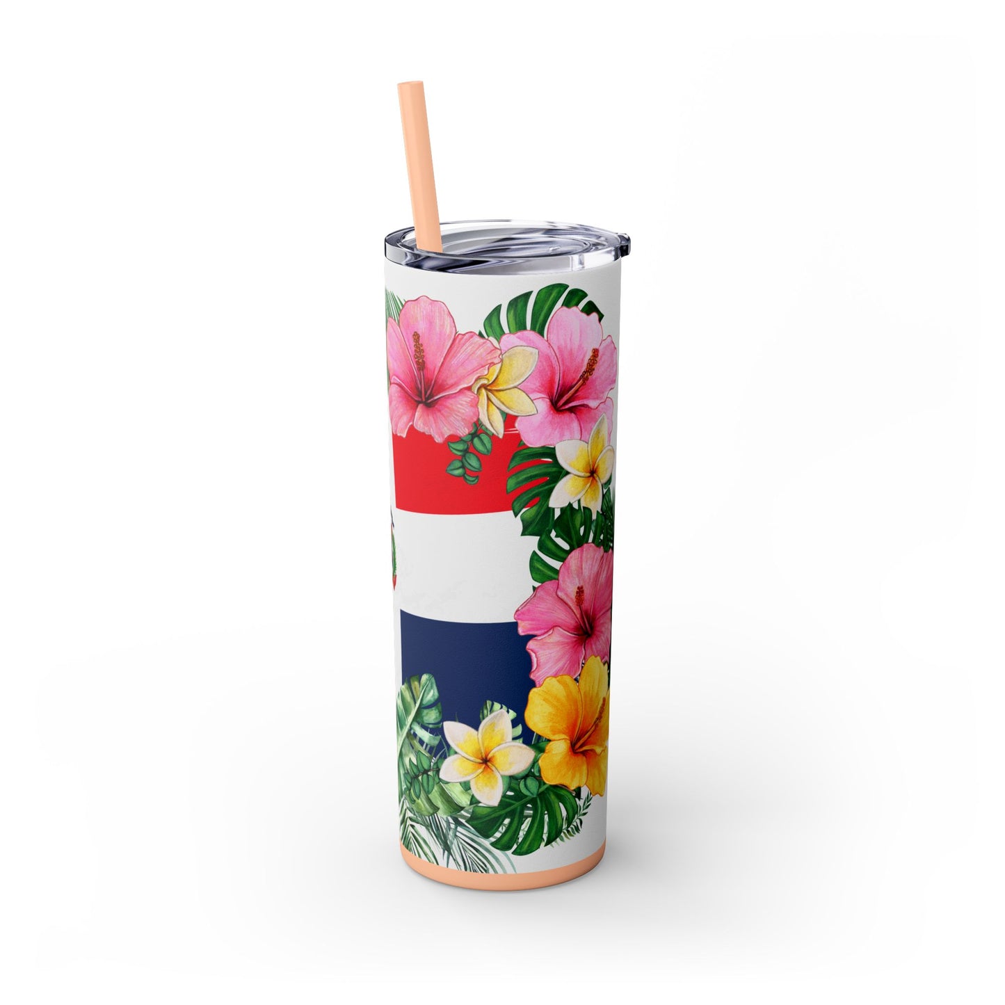 Dominican Republic Floral Skinny Tumbler with Straw - 20oz Travel Mug