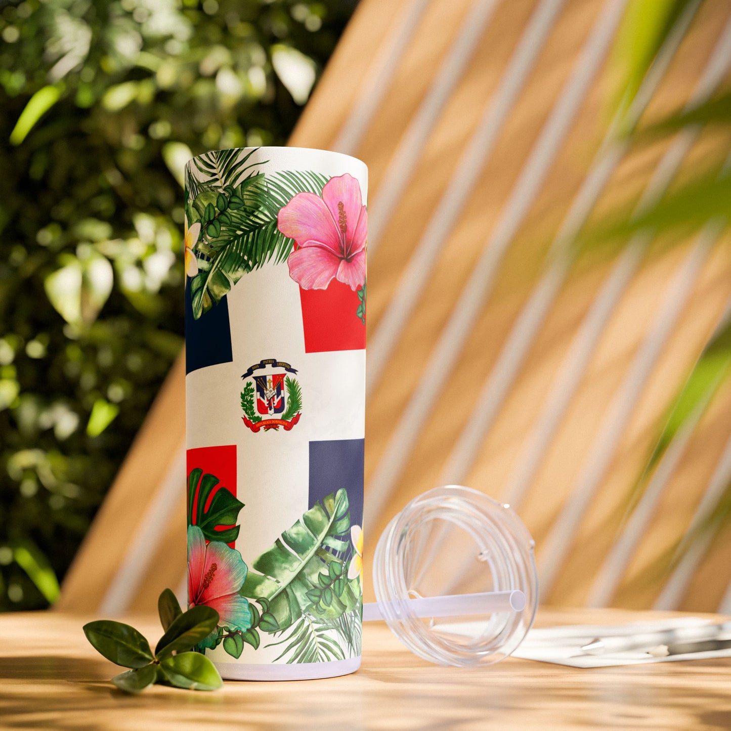 Dominican Republic Floral Skinny Tumbler with Straw - 20oz Travel Mug