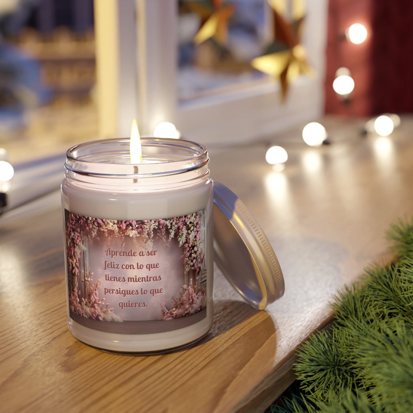 Vela Aromatica - 9oz - "Aprende a ser feliz con lo que tienes mientras persigues lo que quieres"