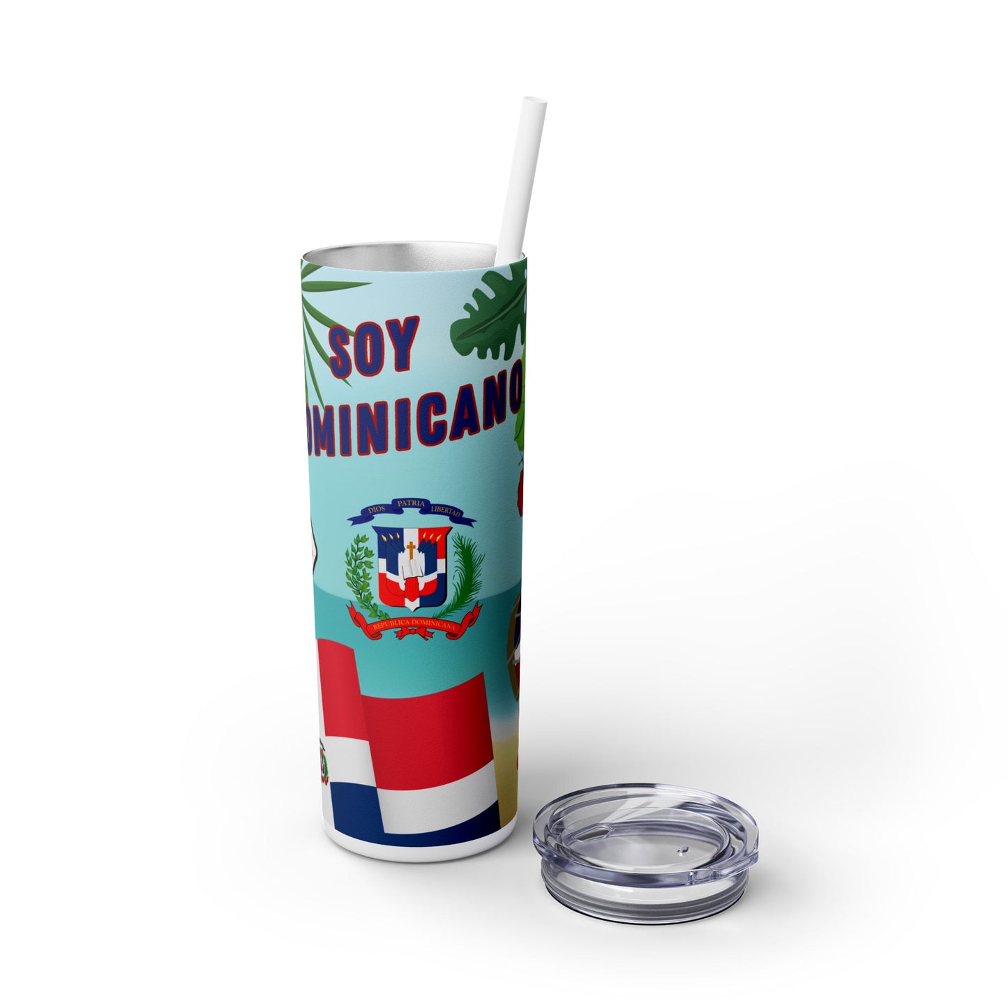 Dominican Pride Skinny Tumbler with Straw - 20oz, Tropical Vibes for Beach Lovers