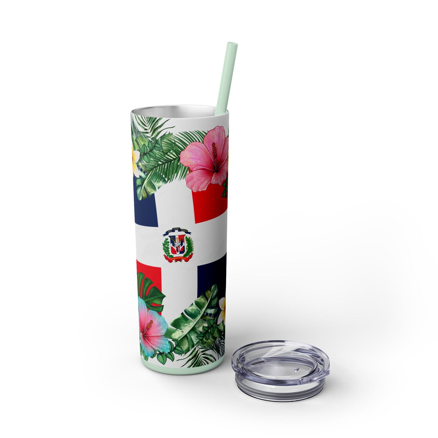 Dominican Republic Floral Skinny Tumbler with Straw - 20oz Travel Mug