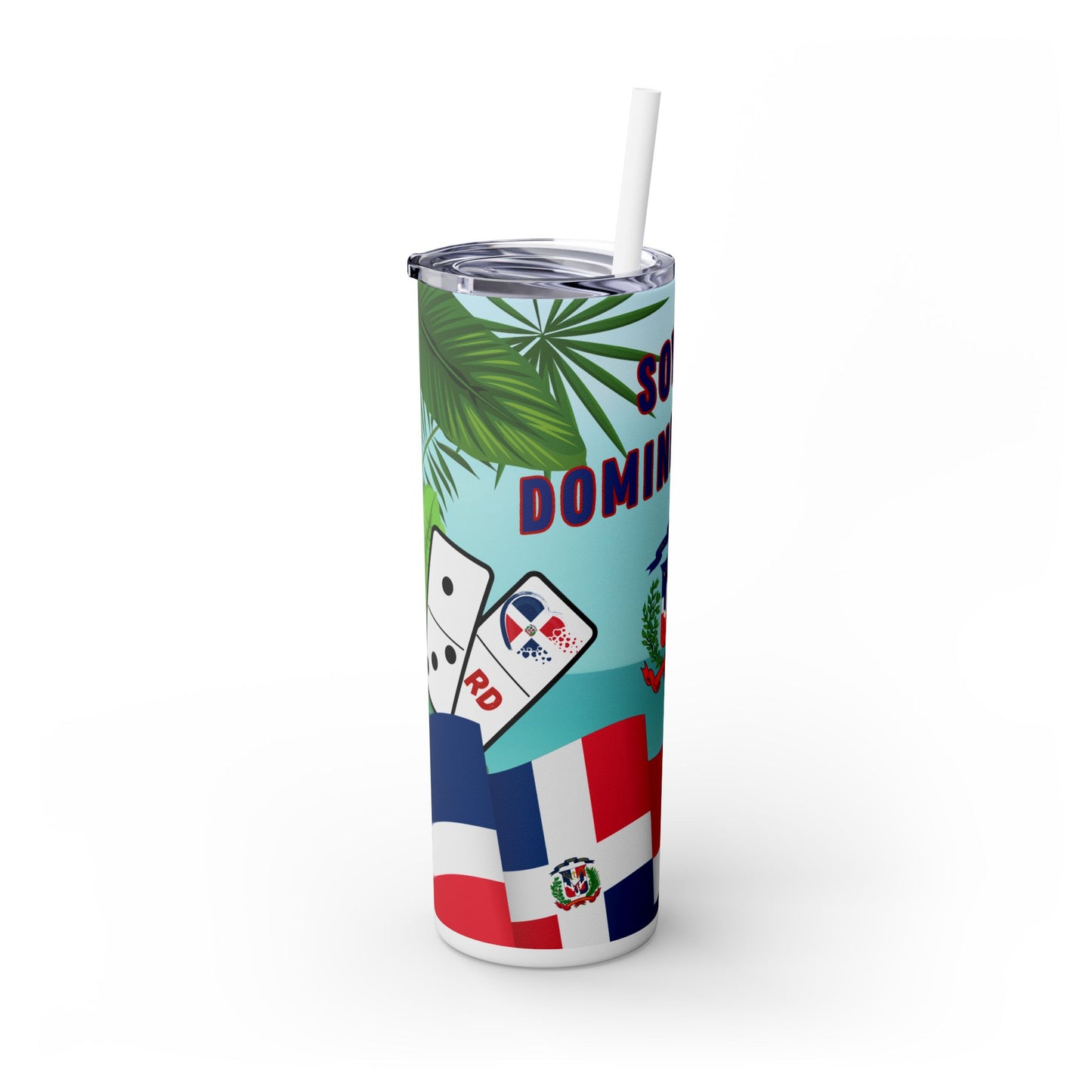 Dominican Pride Skinny Tumbler with Straw - 20oz, Tropical Vibes for Beach Lovers