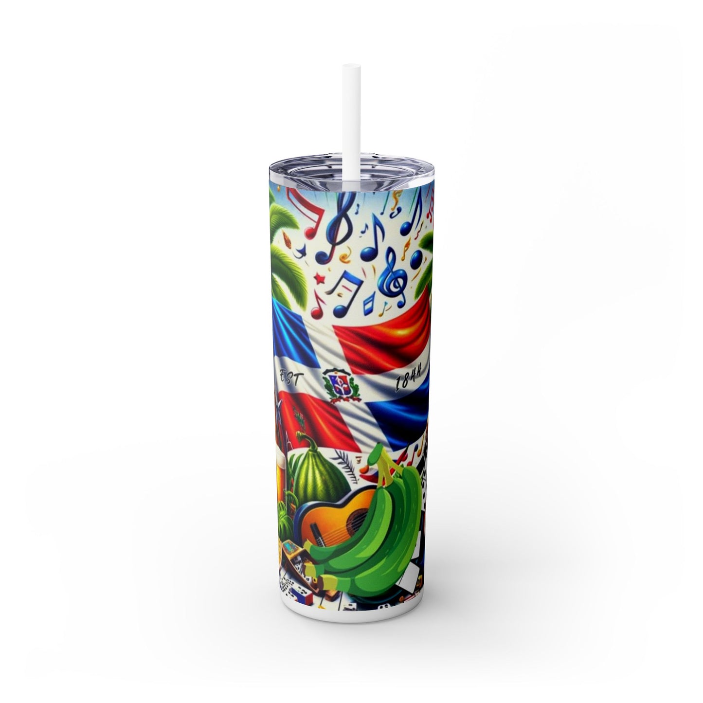 Vibrant Music-Themed Skinny Tumbler with Straw – 20oz