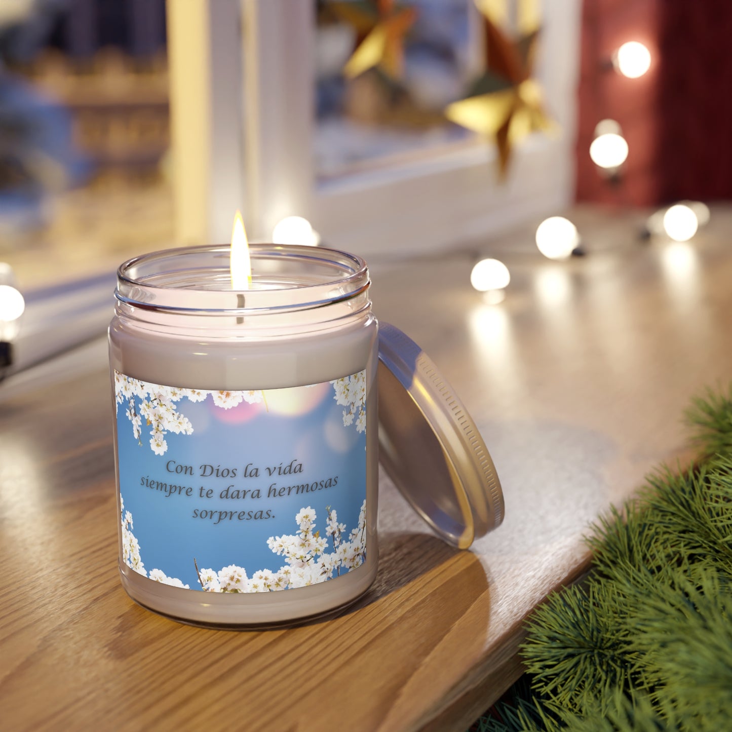 Vela Aromatica - 9oz - "Con Dios la vida siempre te dara hermosas sorpresas"
