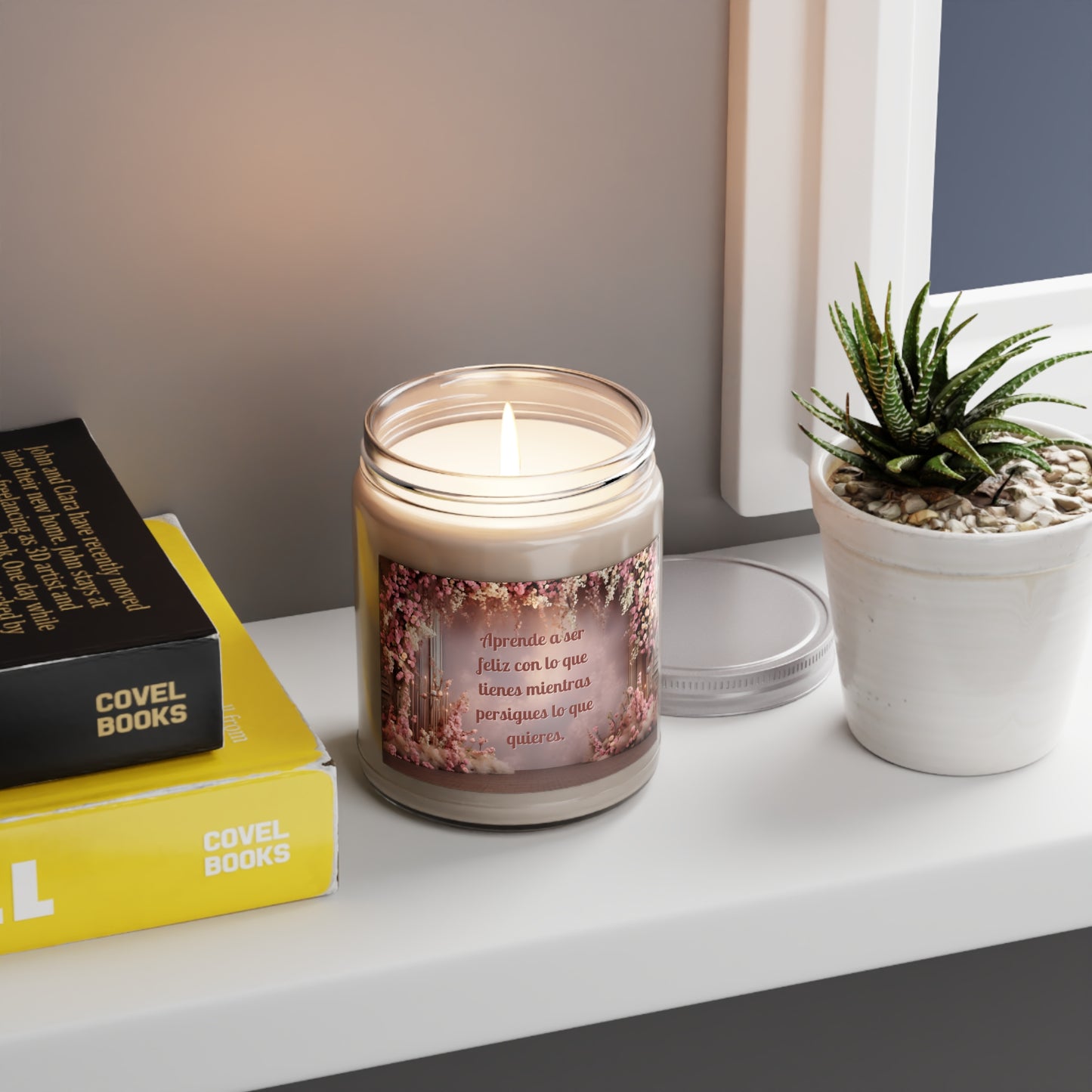Vela Aromatica - 9oz - "Aprende a ser feliz con lo que tienes mientras persigues lo que quieres"