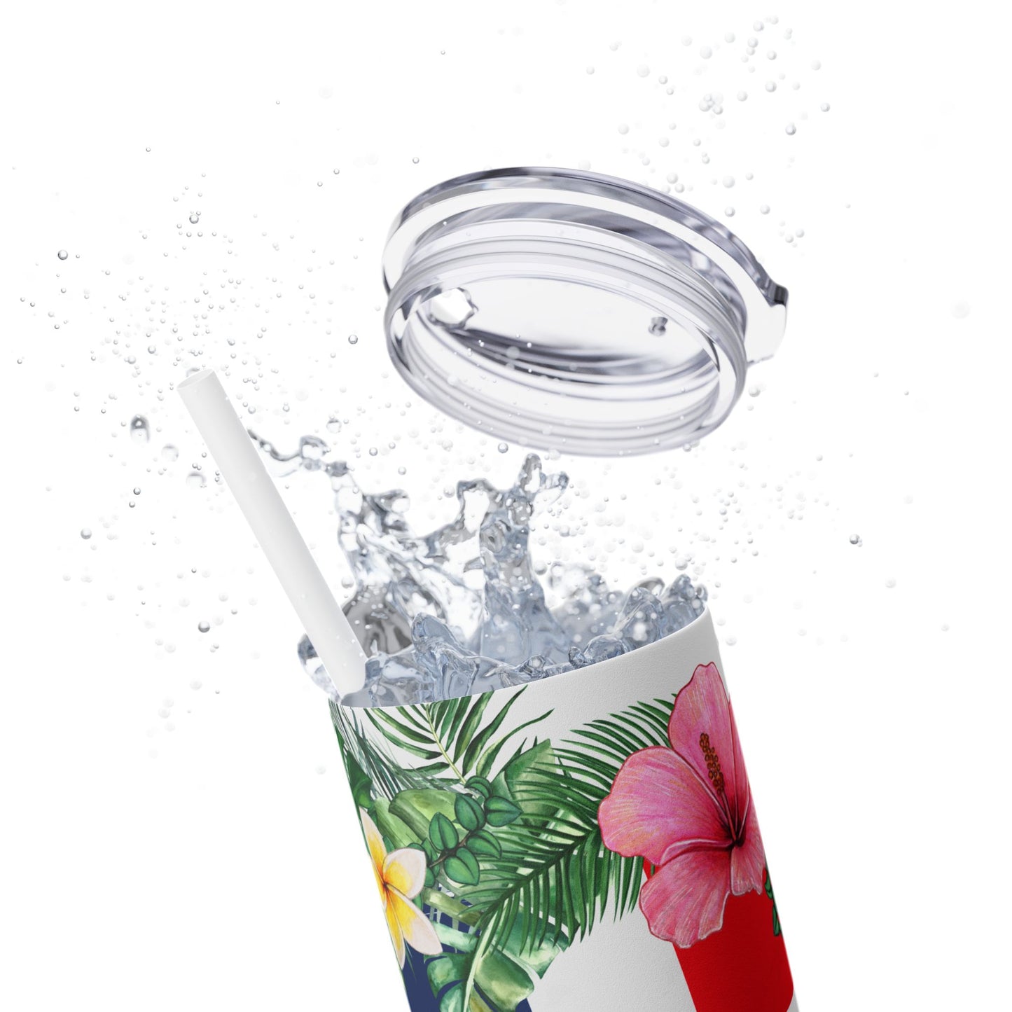 Dominican Republic Floral Skinny Tumbler with Straw - 20oz Travel Mug