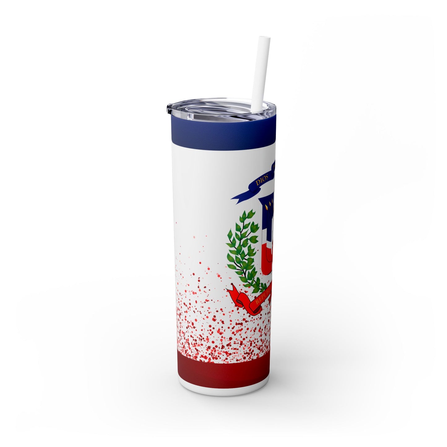 Dominican Republic Skinny Tumbler with Straw - 20oz Patriotic Drinkware
