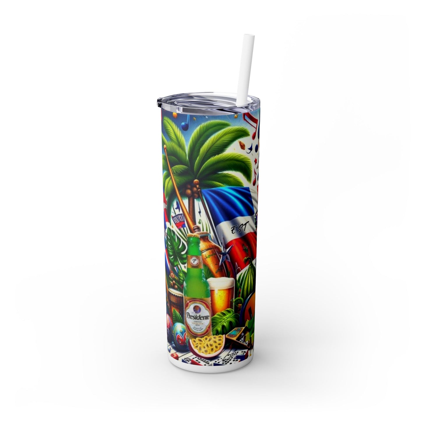 Vibrant Music-Themed Skinny Tumbler with Straw – 20oz