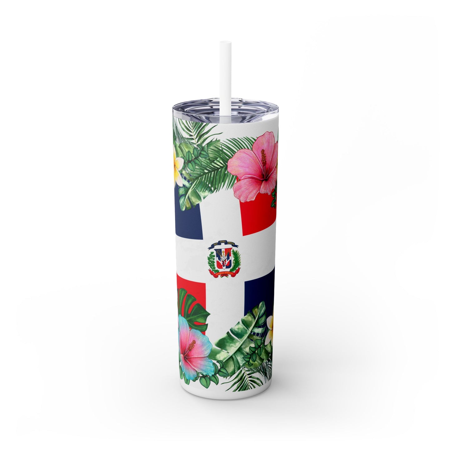Dominican Republic Floral Skinny Tumbler with Straw - 20oz Travel Mug