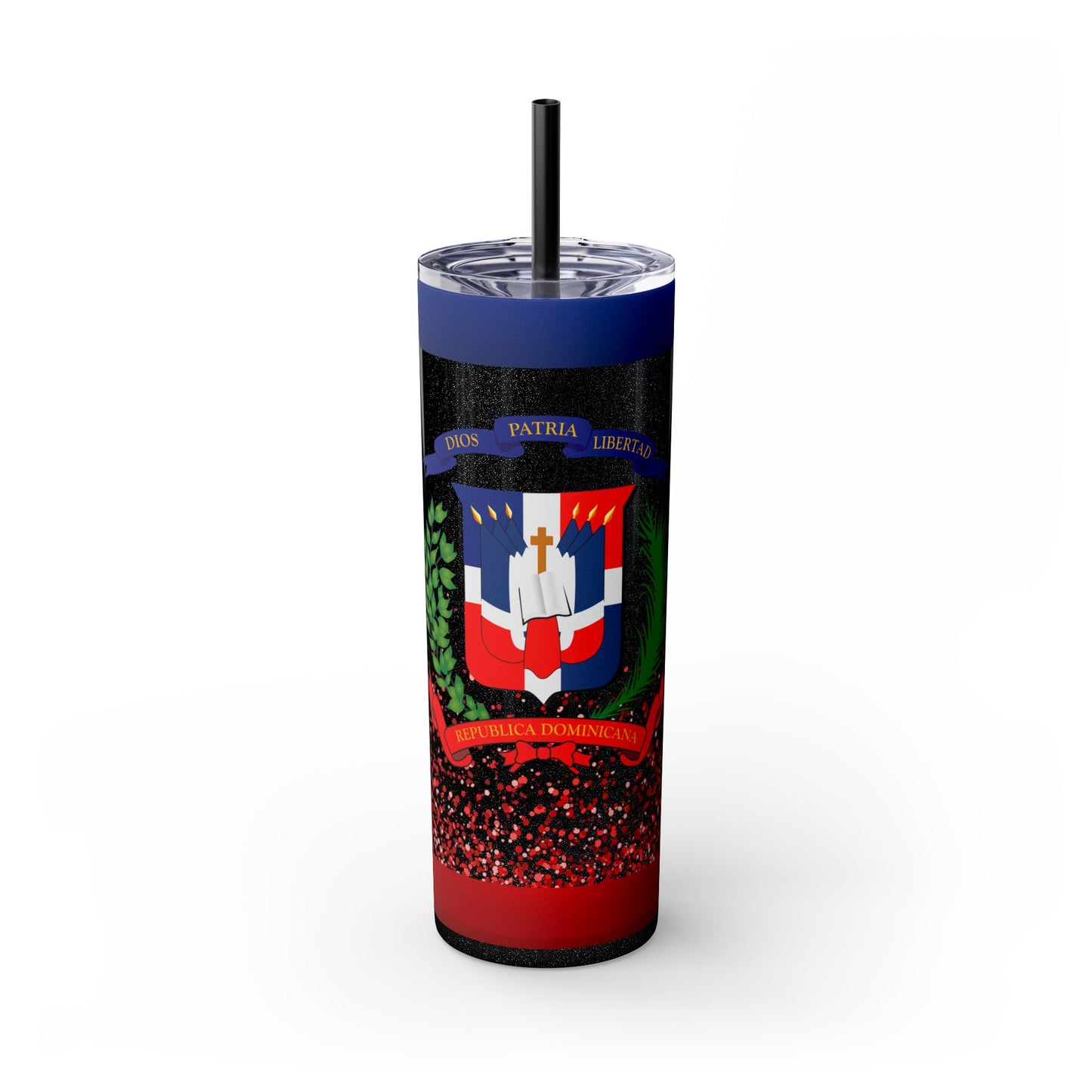 Dominican Republic Skinny Tumbler with Straw - 20oz Patriotic Drinkware
