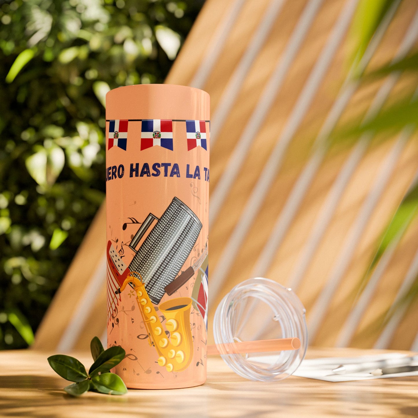 Dominican Fiesta Skinny Tumbler with Straw, 20oz - Perfect for Celebrations!