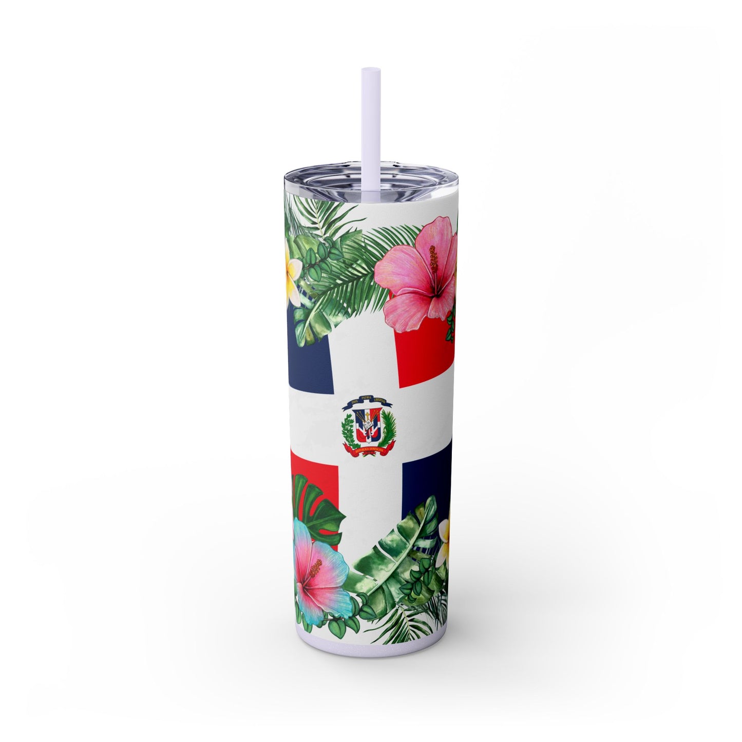 Dominican Republic Floral Skinny Tumbler with Straw - 20oz Travel Mug