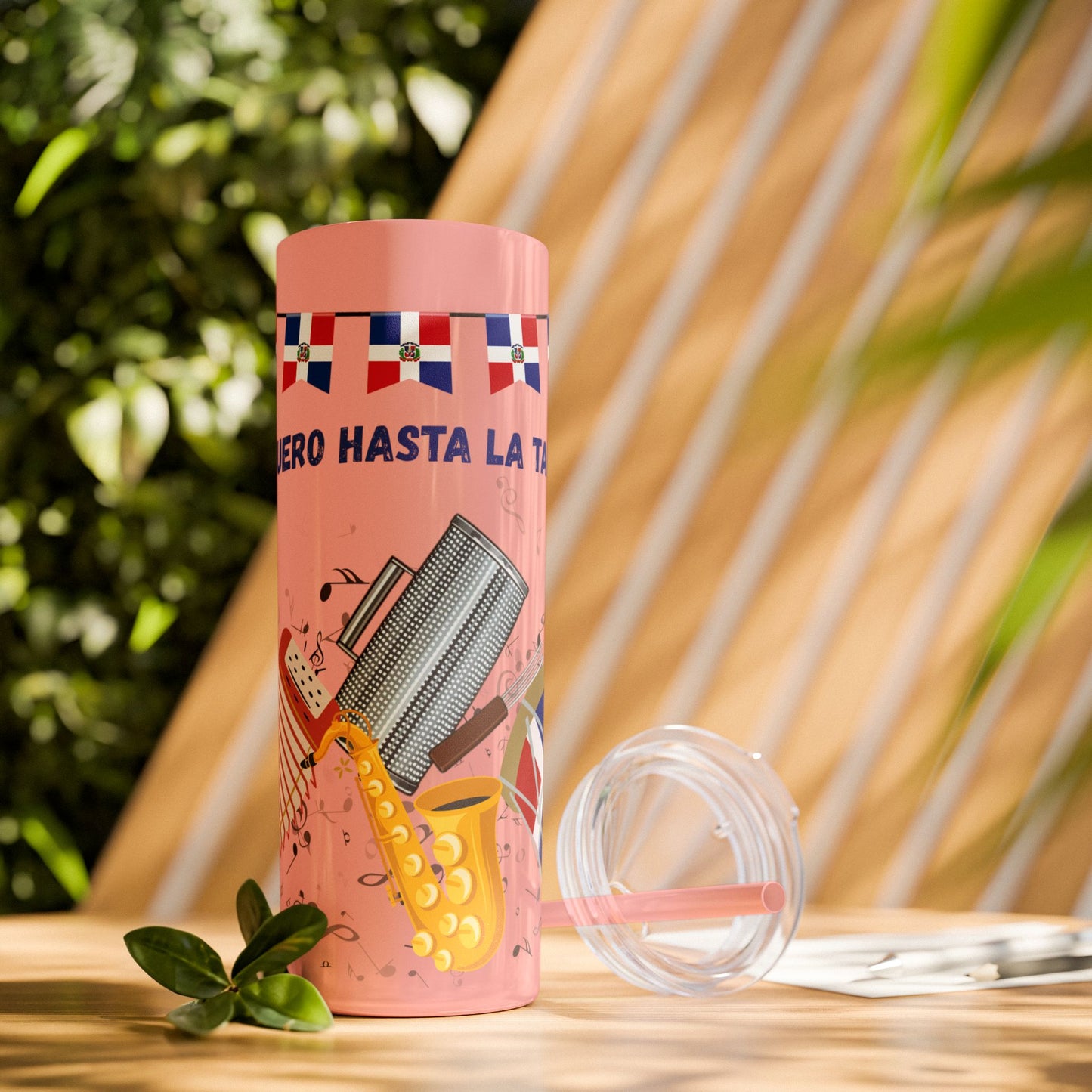 Dominican Fiesta Skinny Tumbler with Straw, 20oz - Perfect for Celebrations!