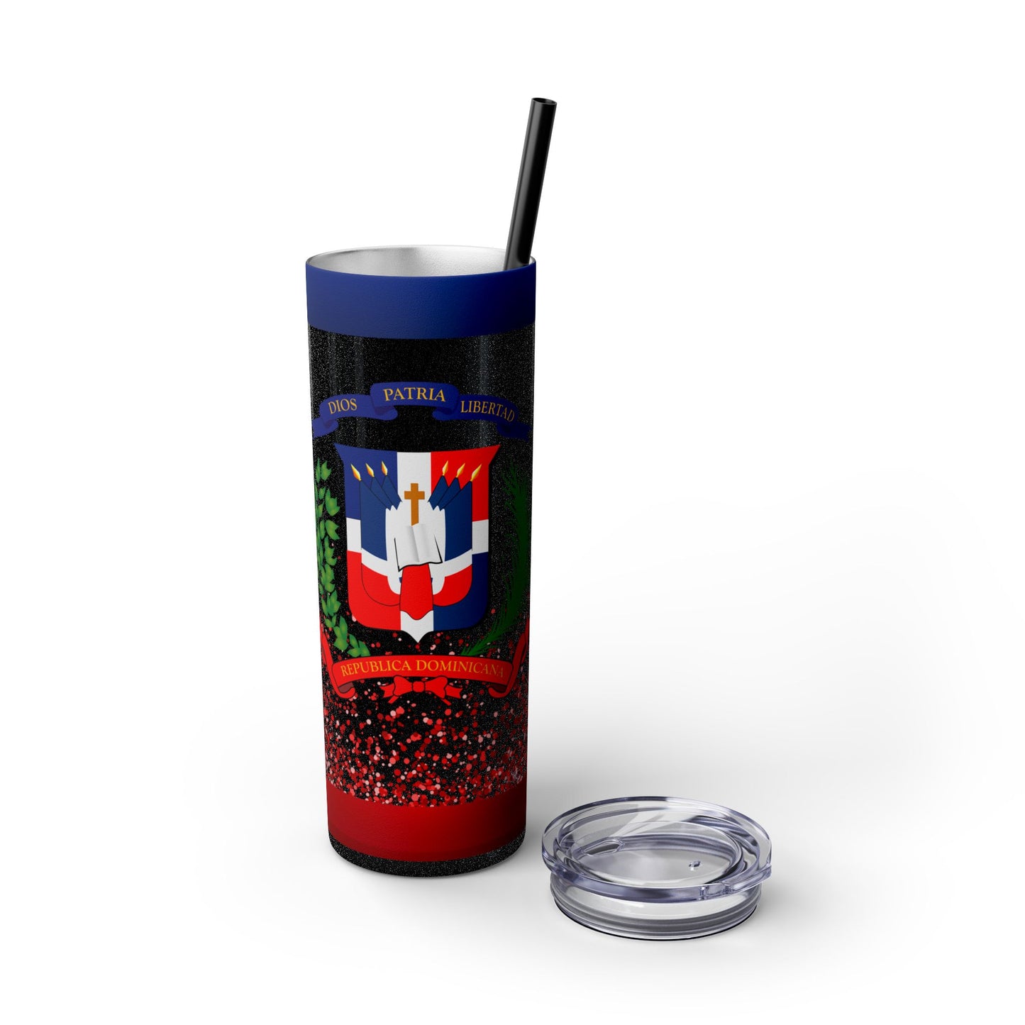 Dominican Republic Skinny Tumbler with Straw - 20oz Patriotic Drinkware