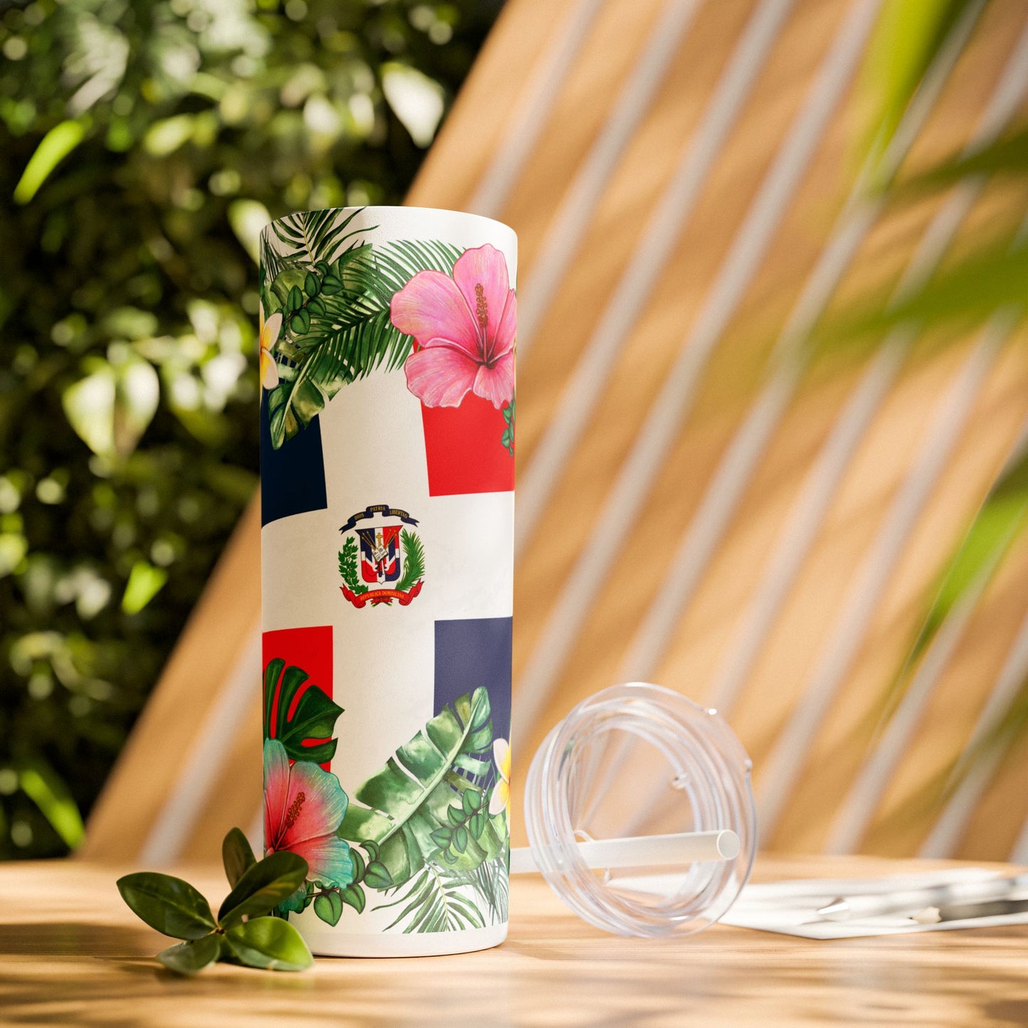 Dominican Republic Floral Skinny Tumbler with Straw - 20oz Travel Mug