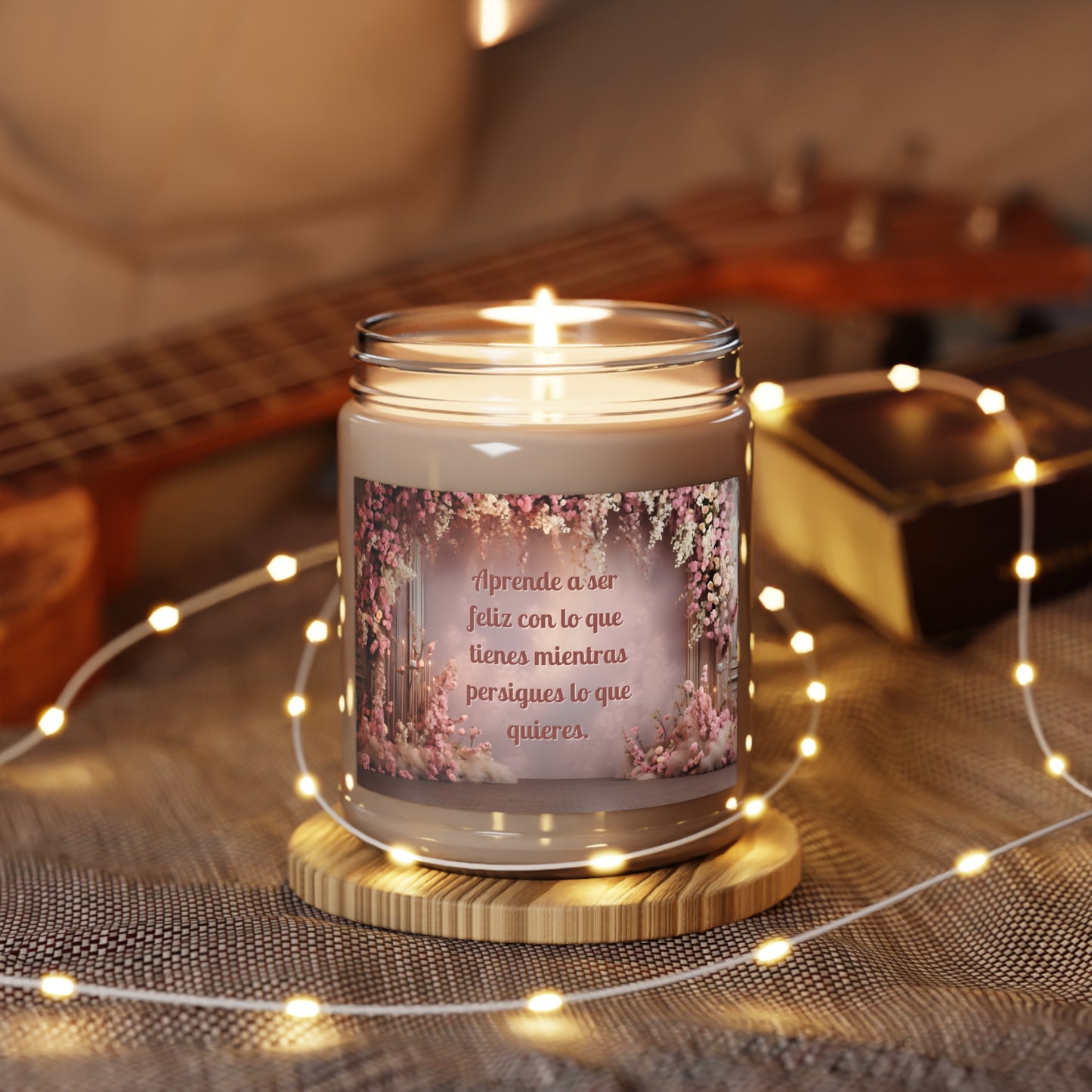 Vela Aromatica - 9oz - "Aprende a ser feliz con lo que tienes mientras persigues lo que quieres"