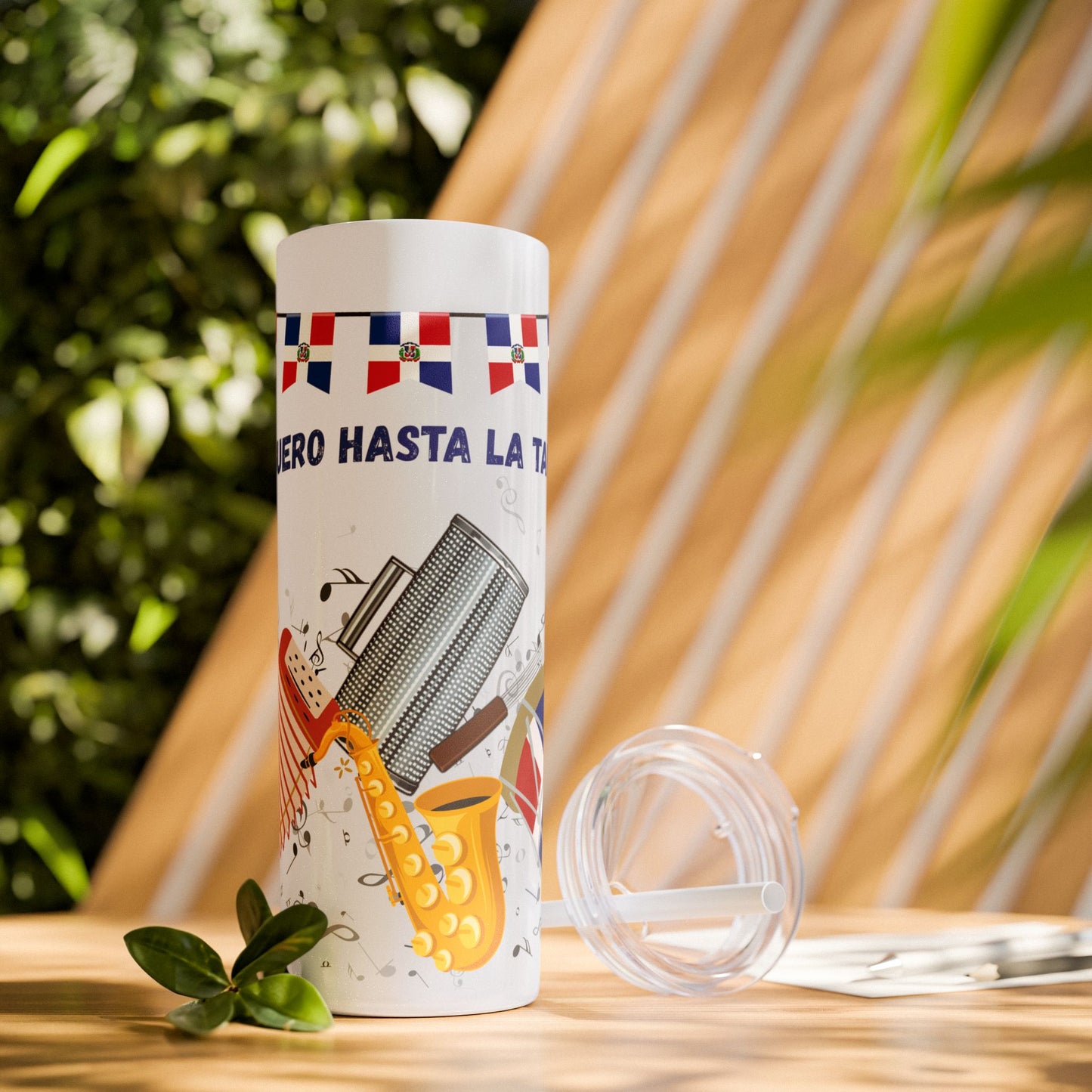 Dominican Fiesta Skinny Tumbler with Straw, 20oz - Perfect for Celebrations!