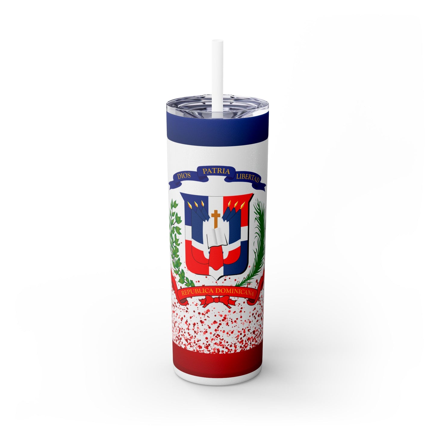 Dominican Republic Skinny Tumbler with Straw - 20oz Patriotic Drinkware