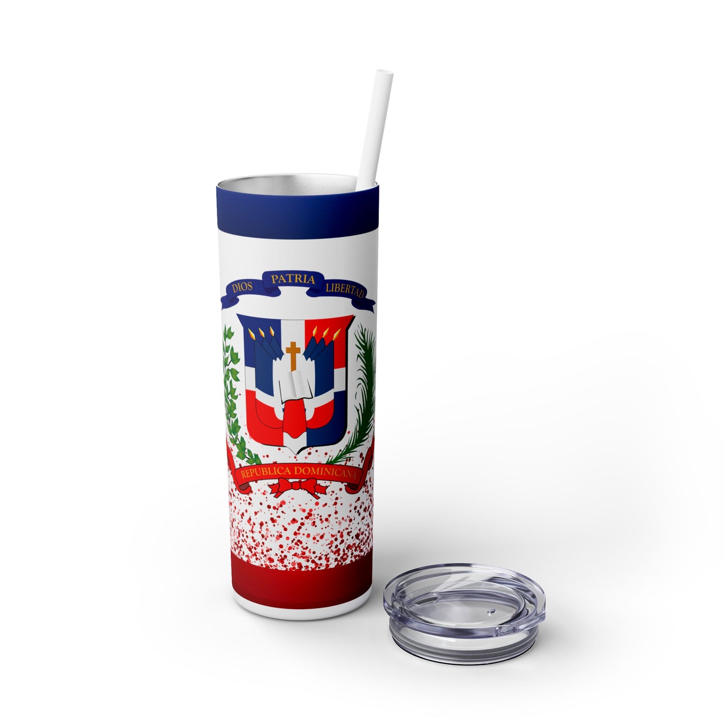 Dominican Republic Skinny Tumbler with Straw - 20oz Patriotic Drinkware