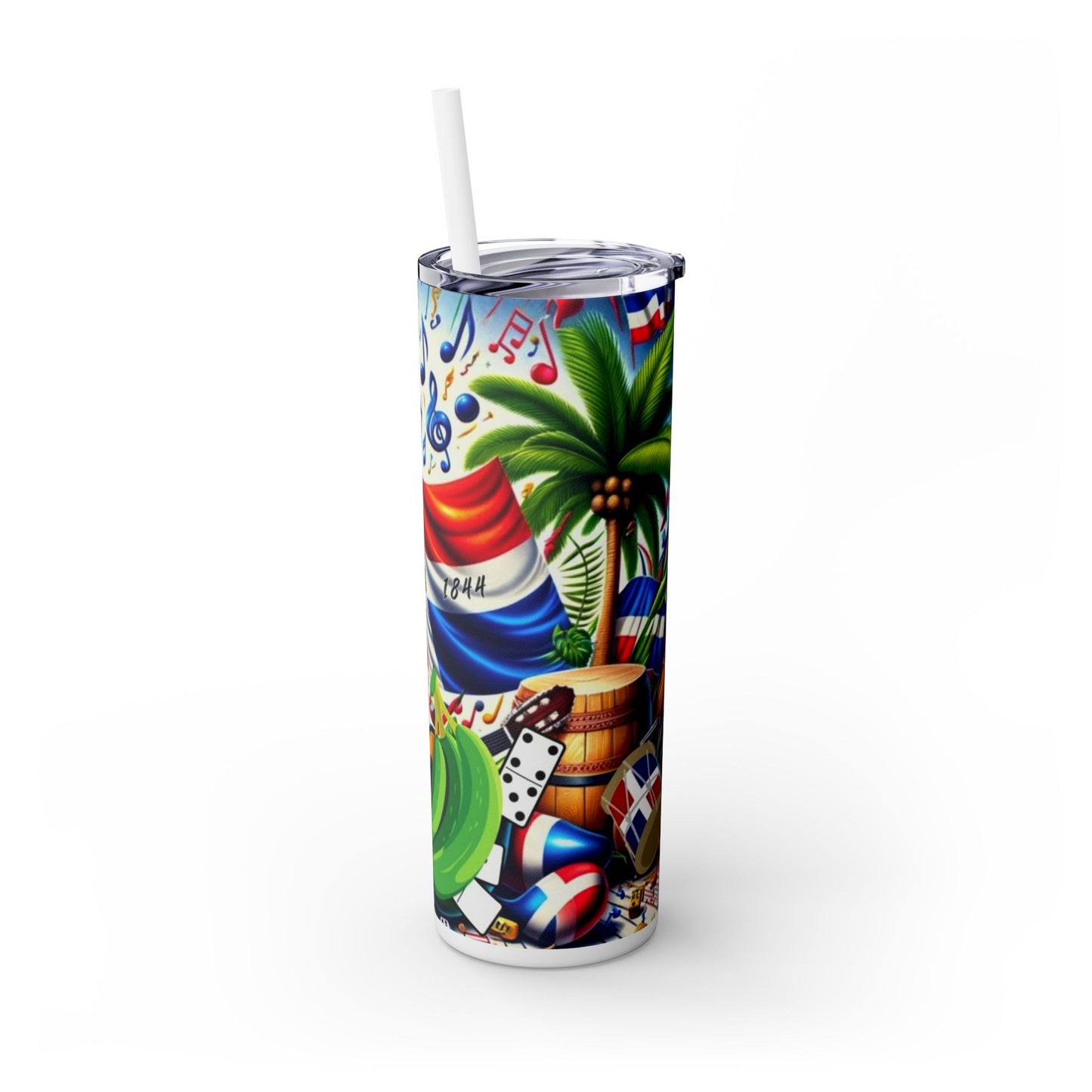 Vibrant Music-Themed Skinny Tumbler with Straw – 20oz