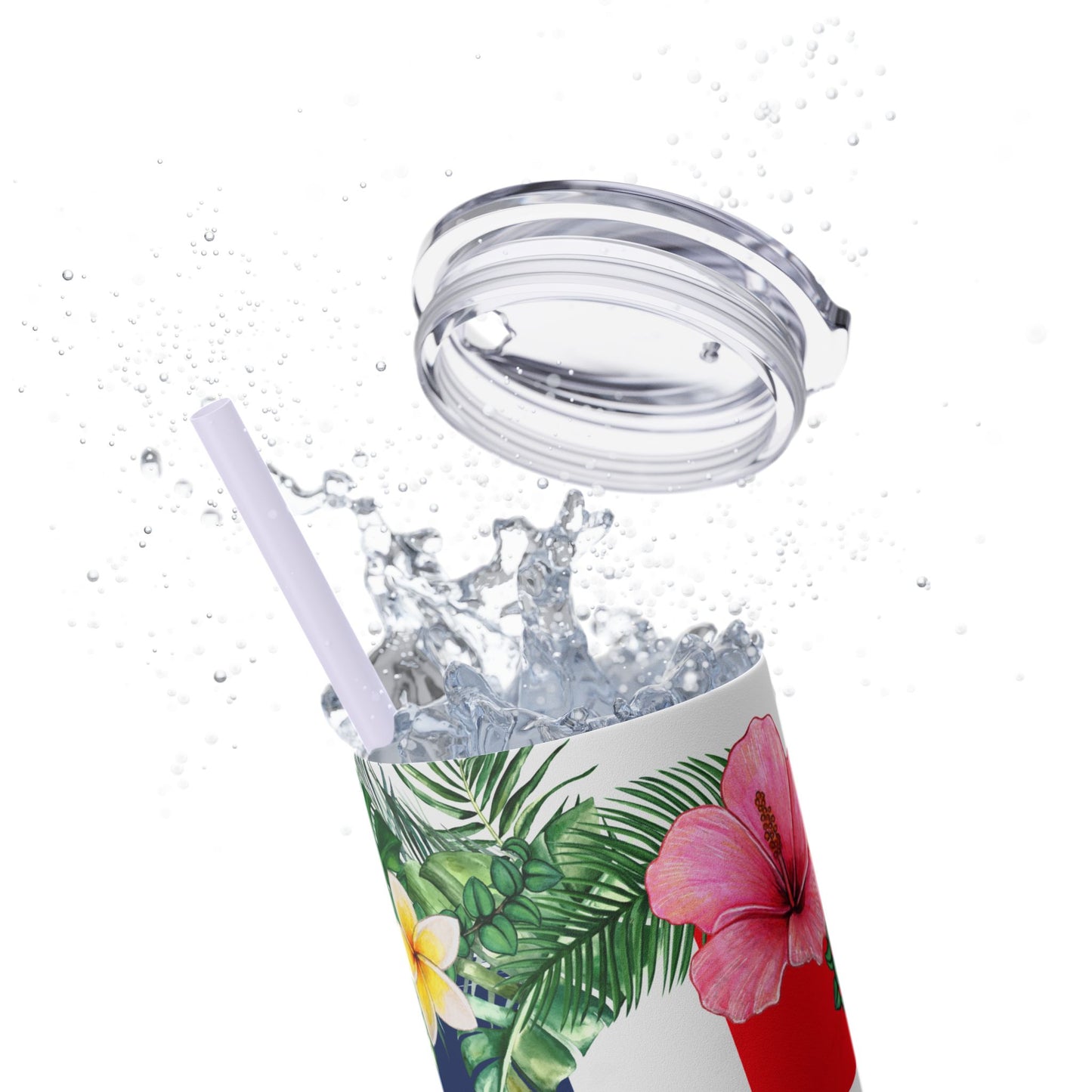 Dominican Republic Floral Skinny Tumbler with Straw - 20oz Travel Mug