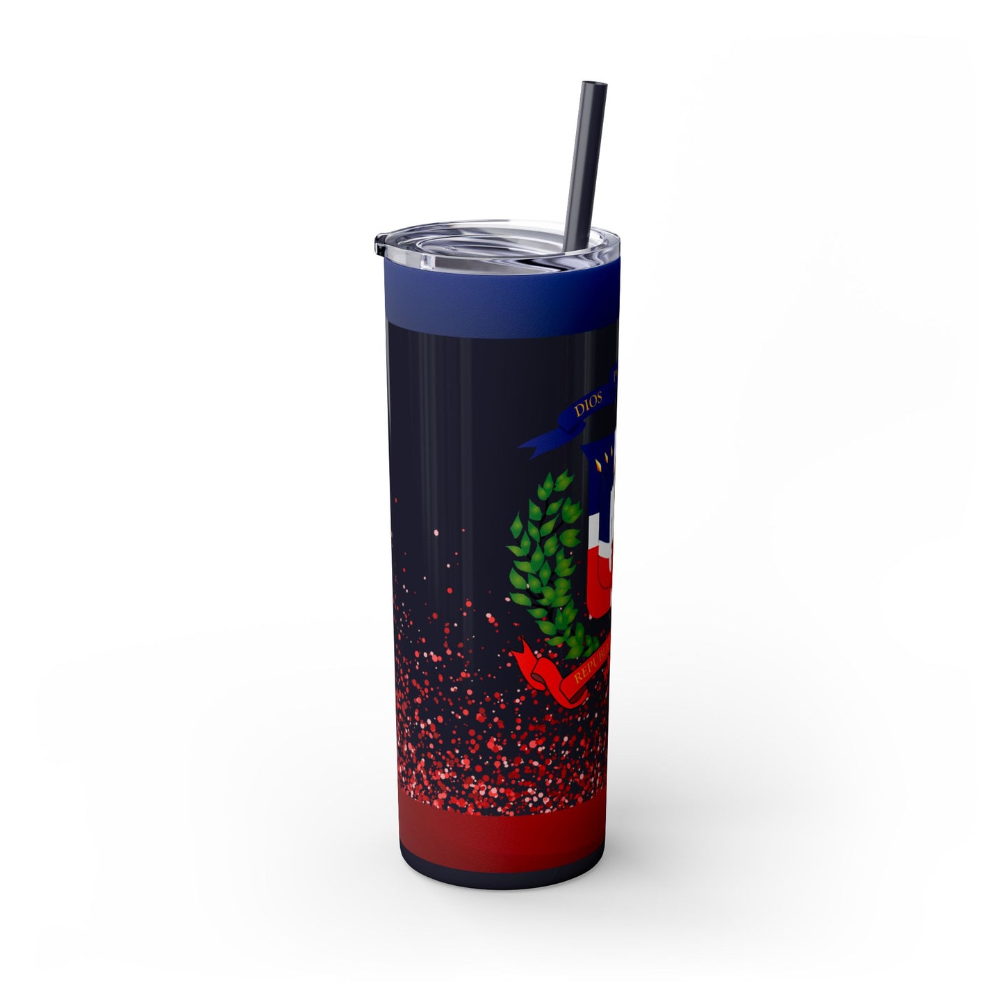 Dominican Republic Skinny Tumbler with Straw - 20oz Patriotic Drinkware