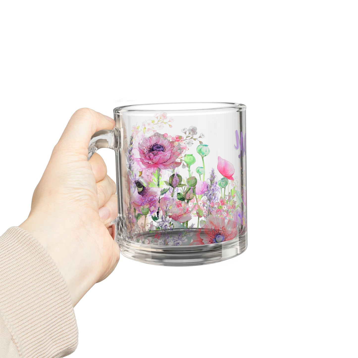 Personalized Floral Mom Glass Mug - 10oz, Perfect Gift for Mother’s Day