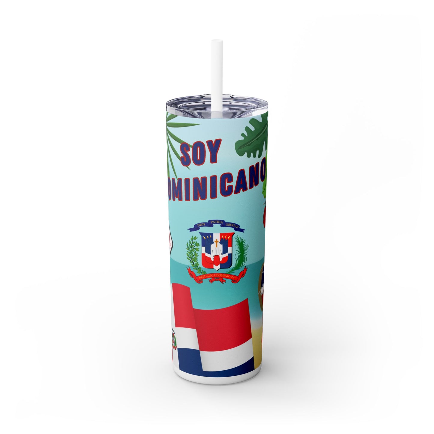 Dominican Pride Skinny Tumbler with Straw - 20oz, Tropical Vibes for Beach Lovers