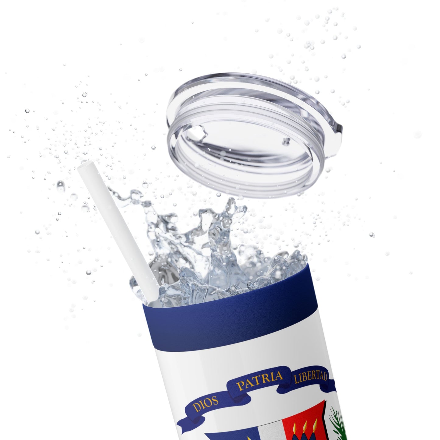 Dominican Republic Skinny Tumbler with Straw - 20oz Patriotic Drinkware