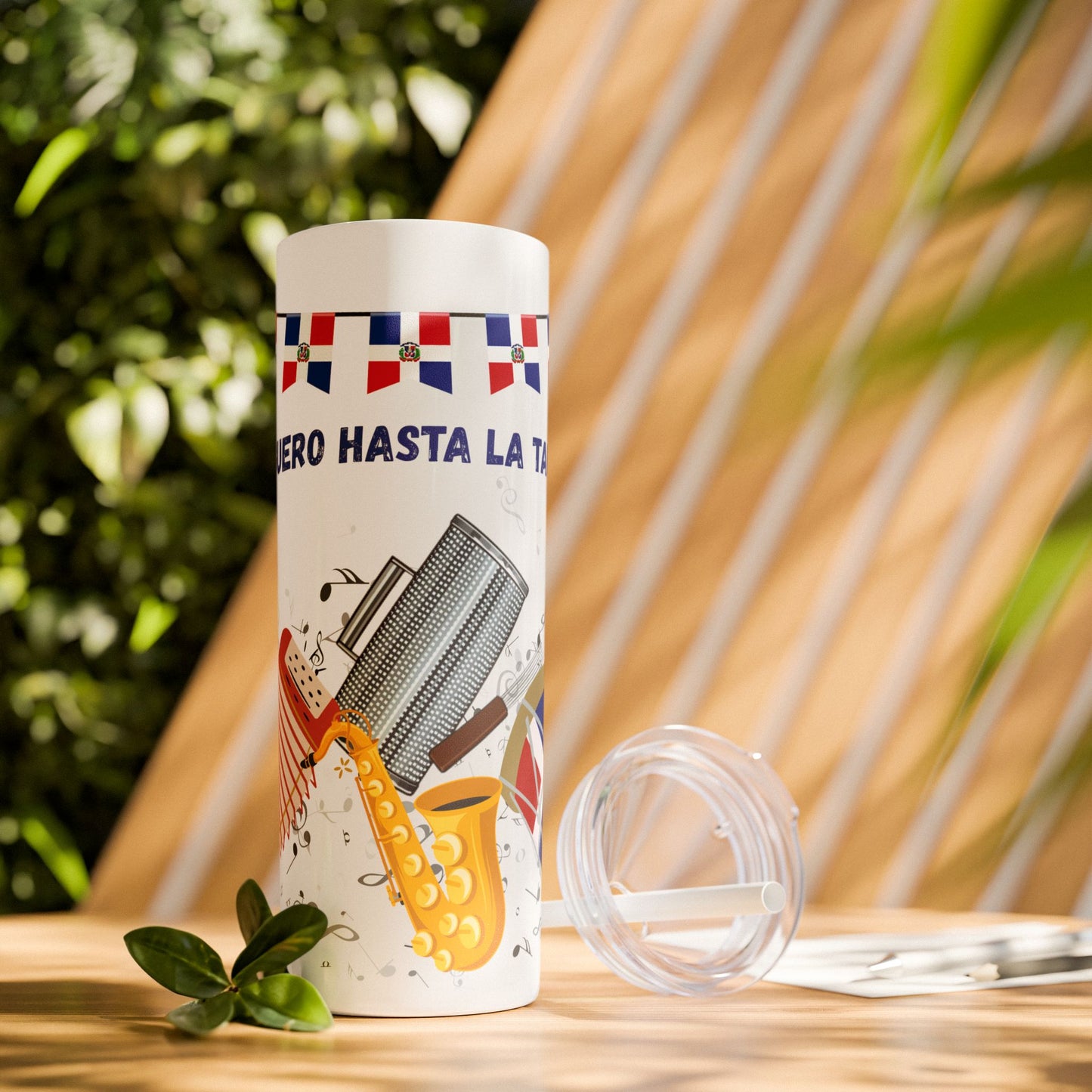 Dominican Fiesta Skinny Tumbler with Straw, 20oz - Perfect for Celebrations!