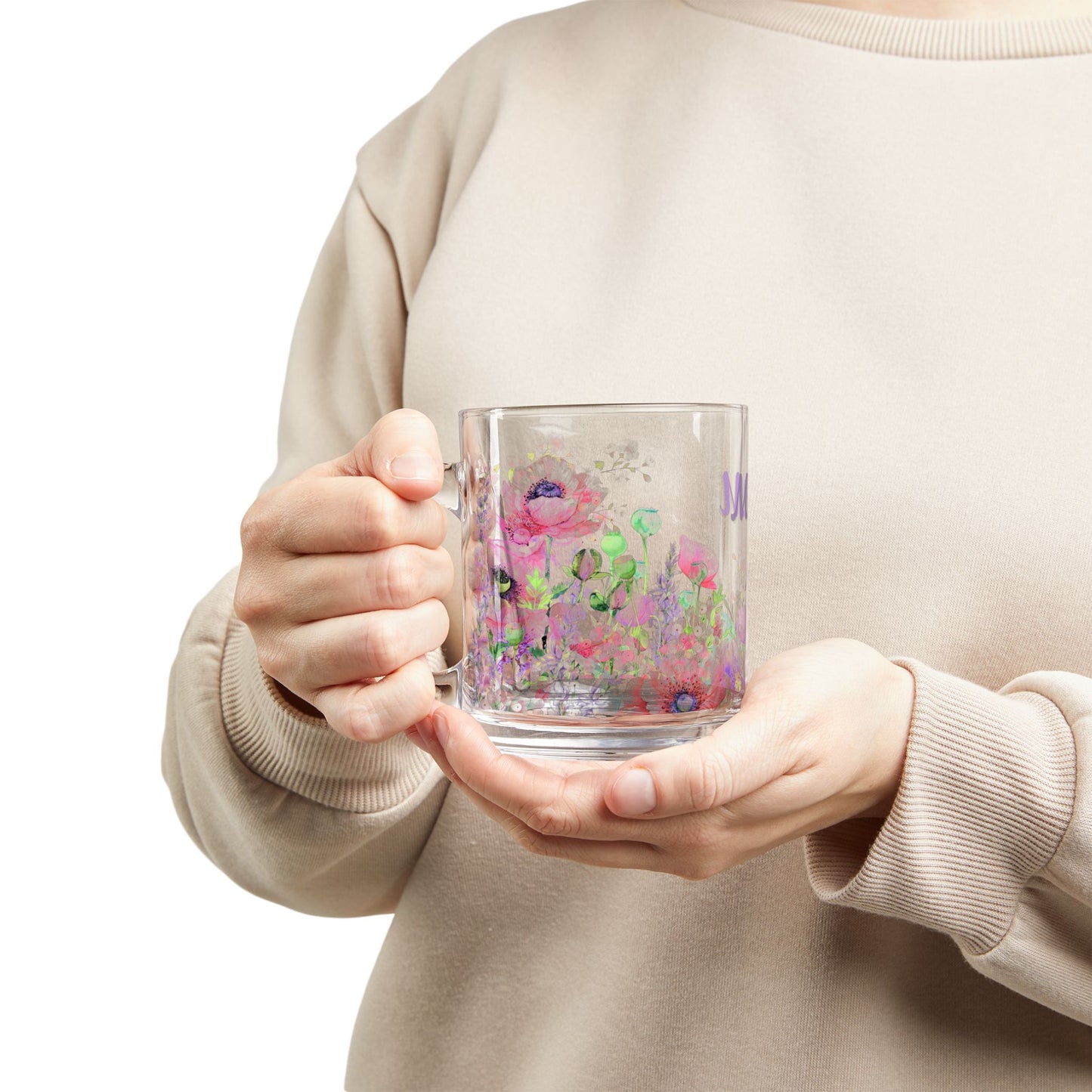 Personalized Floral Mom Glass Mug - 10oz, Perfect Gift for Mother’s Day