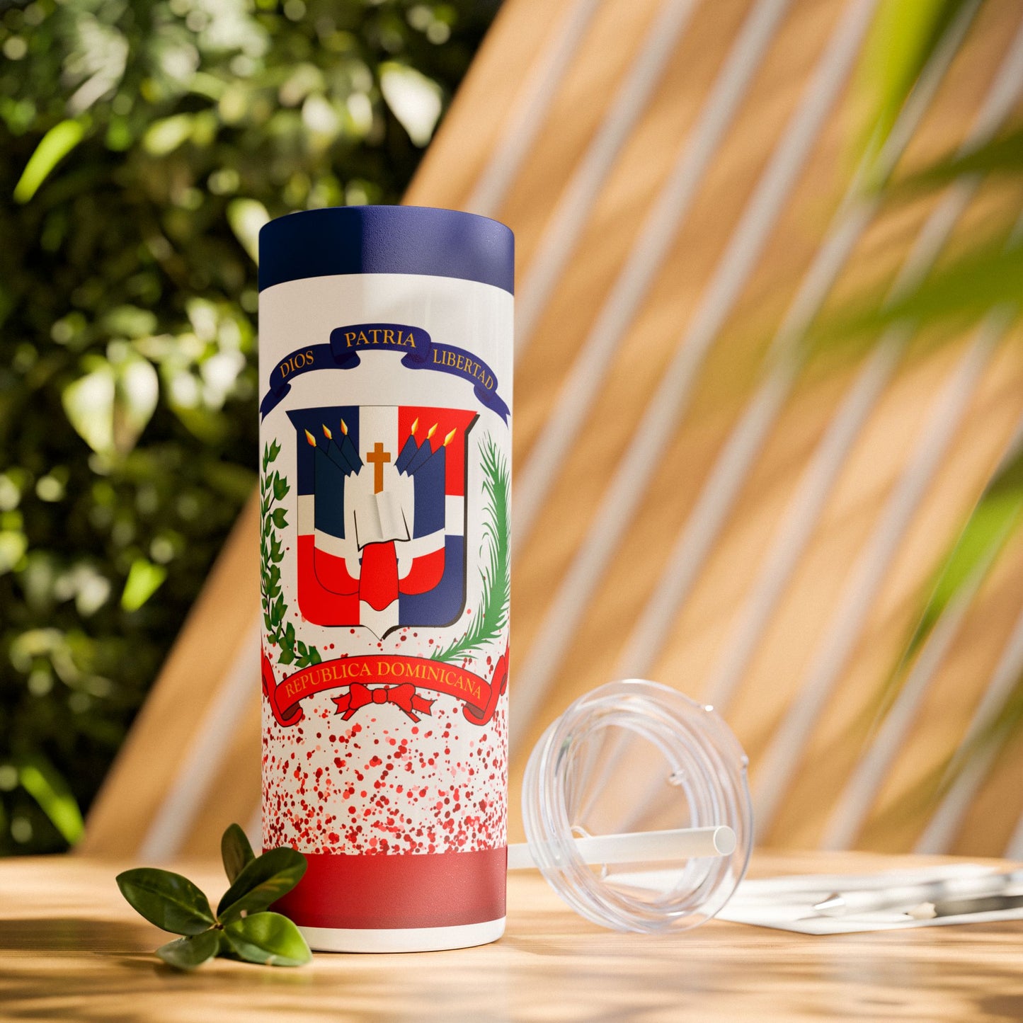Dominican Republic Skinny Tumbler with Straw - 20oz Patriotic Drinkware