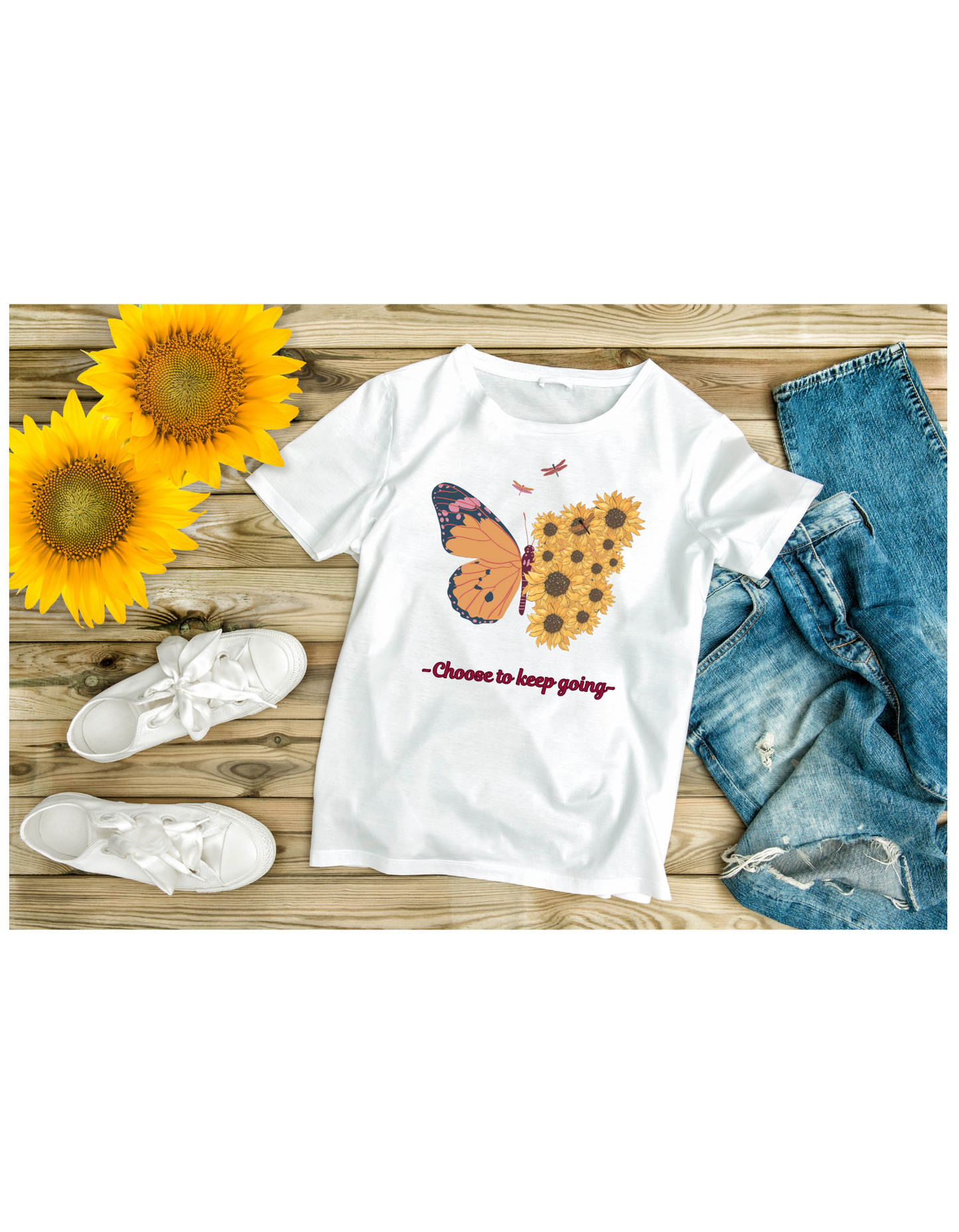 Choose to Keep Going Butterfly & Sunflower Shirt