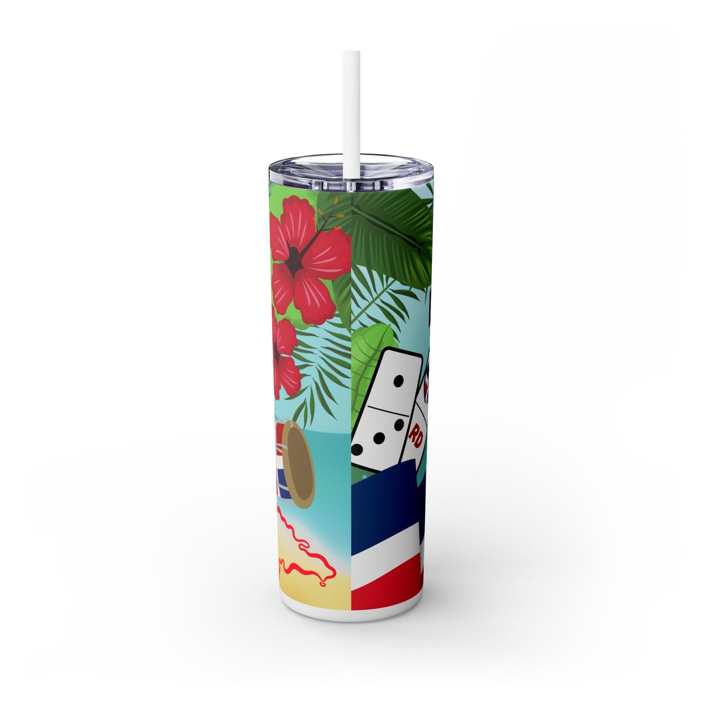 Dominican Pride Skinny Tumbler with Straw - 20oz, Tropical Vibes for Beach Lovers
