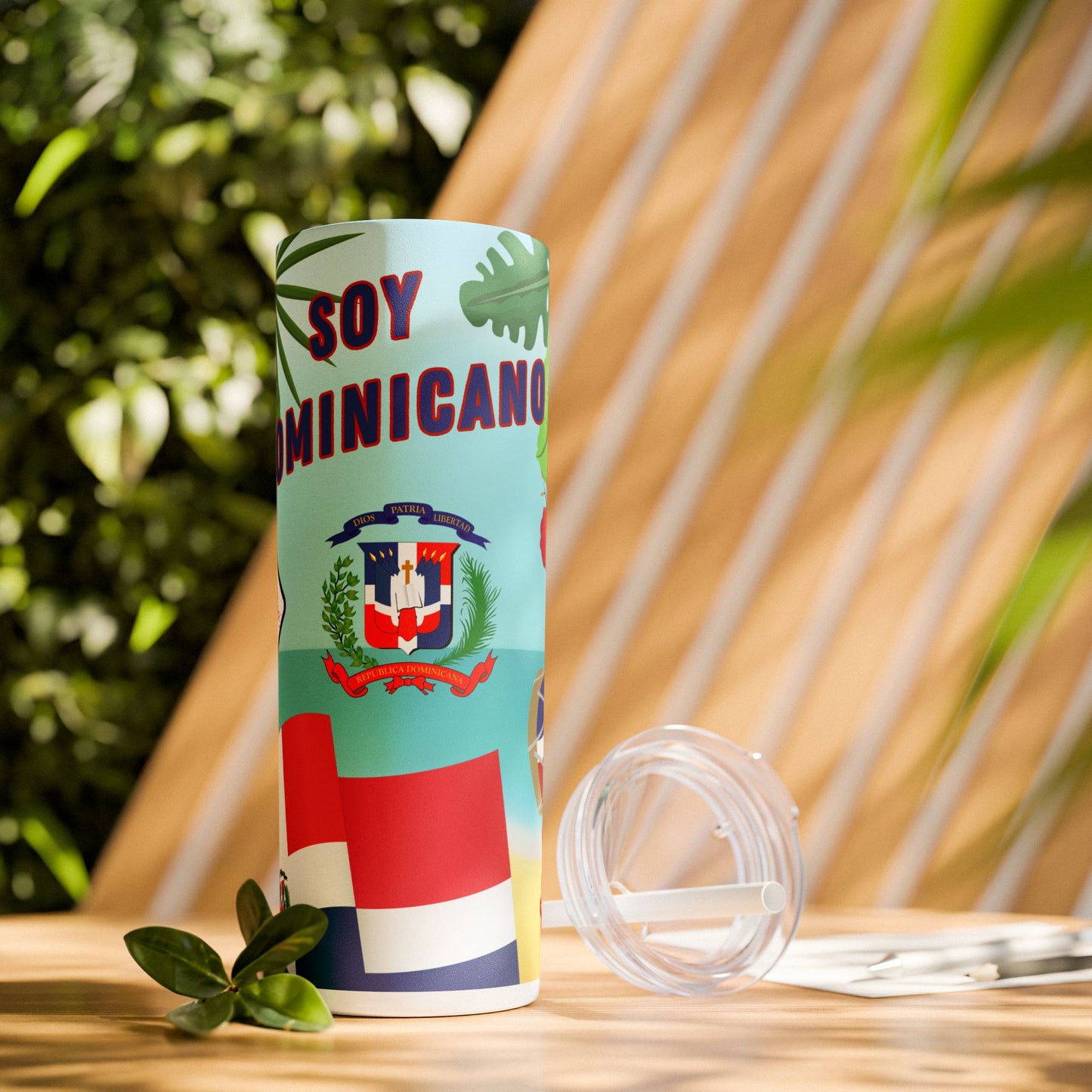 Dominican Pride Skinny Tumbler with Straw - 20oz, Tropical Vibes for Beach Lovers